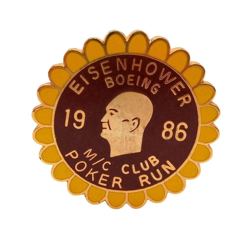Eisenhower Boeing Motorcycle Club Poker Run 1986 Hat Lapel Pin Vtg RARE Button